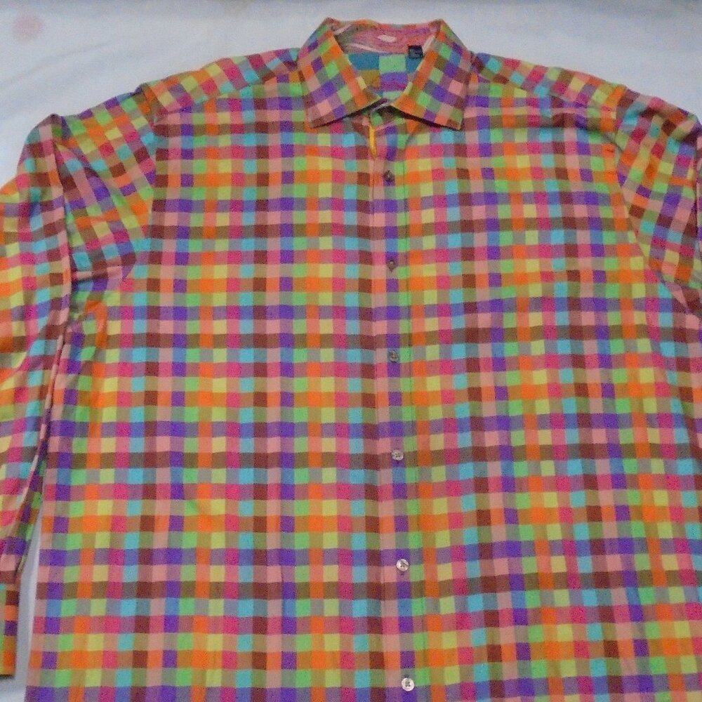 Robert Graham Rainbow Multicolored Checkered / Plaid Long Sleeve Shirt 2XLT